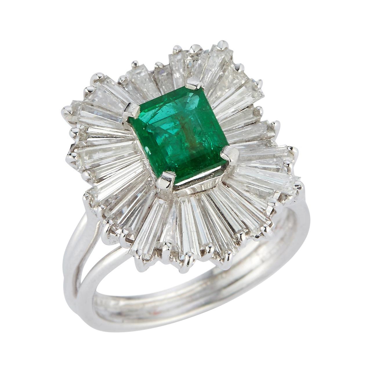 Emerald and Diamond Ballerina Cocktail Ring For Sale
