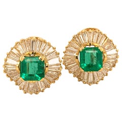 Emerald and Diamond Ballerina Earclips in 18 Karat Yellow Gold