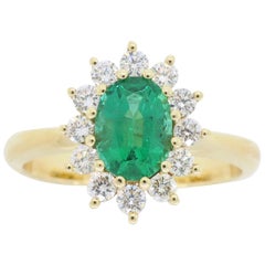 Emerald and Diamond Ballerina Halo Ring