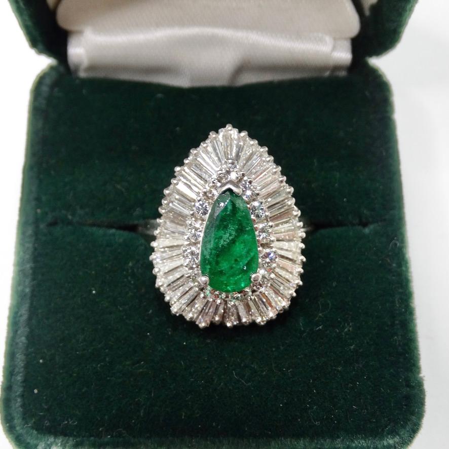 Baguette Cut Emerald and Diamond Ballerina Ring