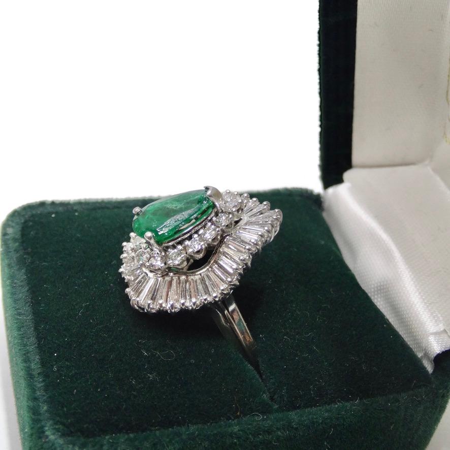 Emerald and Diamond Ballerina Ring In Excellent Condition In Scottsdale, AZ