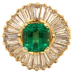 Emerald and Diamond Ballerina Ring in 18 Karat Yellow Gold