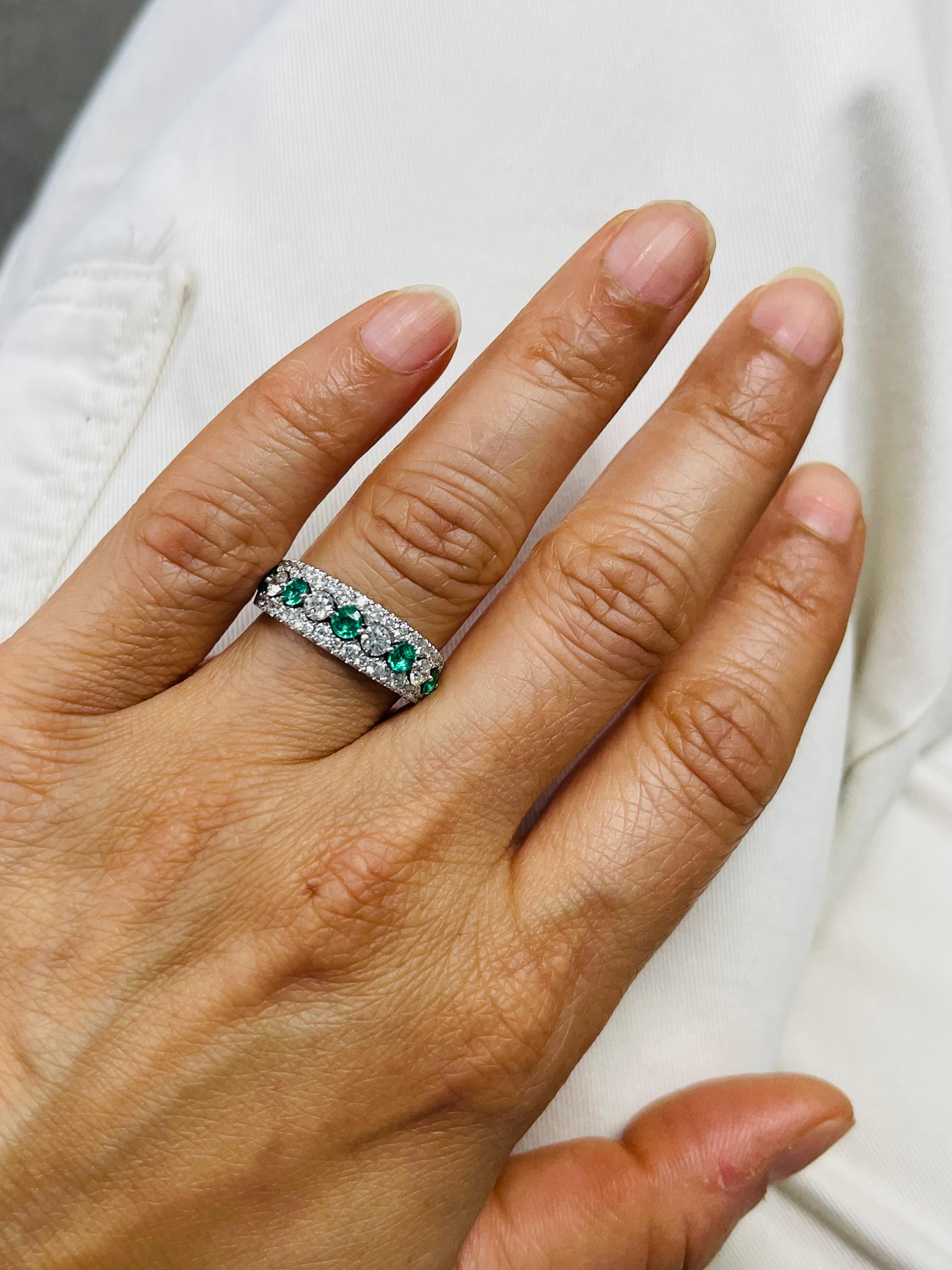 Emerald and Diamond Band Ring In 18 Karat White Gold. For Sale 3