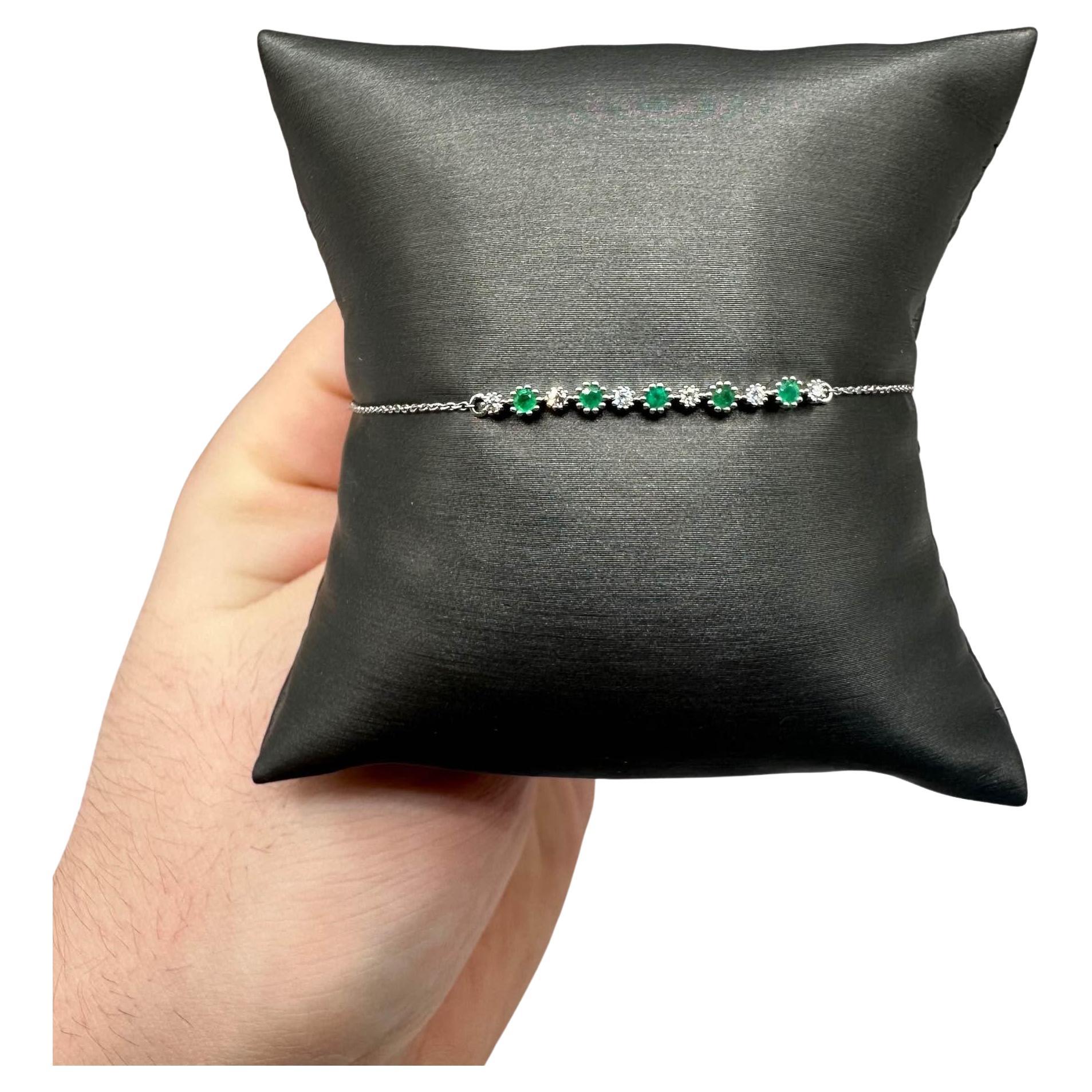 Emerald and Diamond Bar Bracelet in 14kt White Gold - 5 Emeralds, 0.06ctw Dia