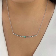 Emerald and Diamond Bar Necklace in 14K White Gold