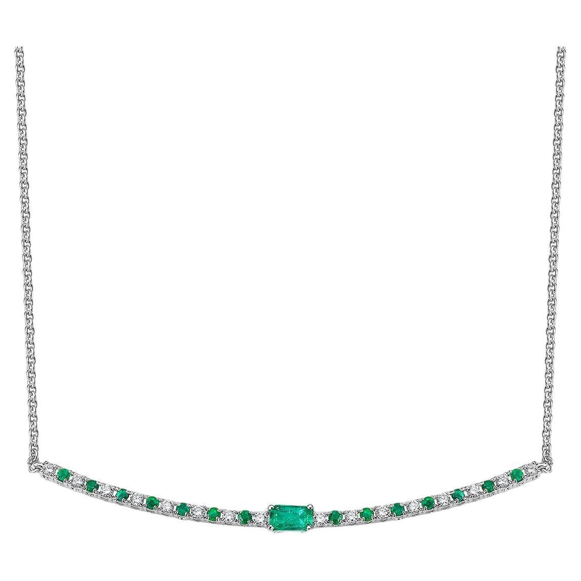 Emerald and Diamond Bar Necklace in 14K White Gold For Sale