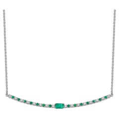 Emerald and Diamond Bar Necklace in 14K White Gold