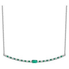 Emerald and Diamond Bar Necklace in 14K White Gold