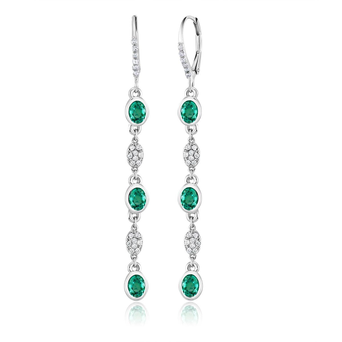 Emerald and Diamond Bezel Set Hoop Earrings Weighing 2.40 Carat In New Condition In New York, NY