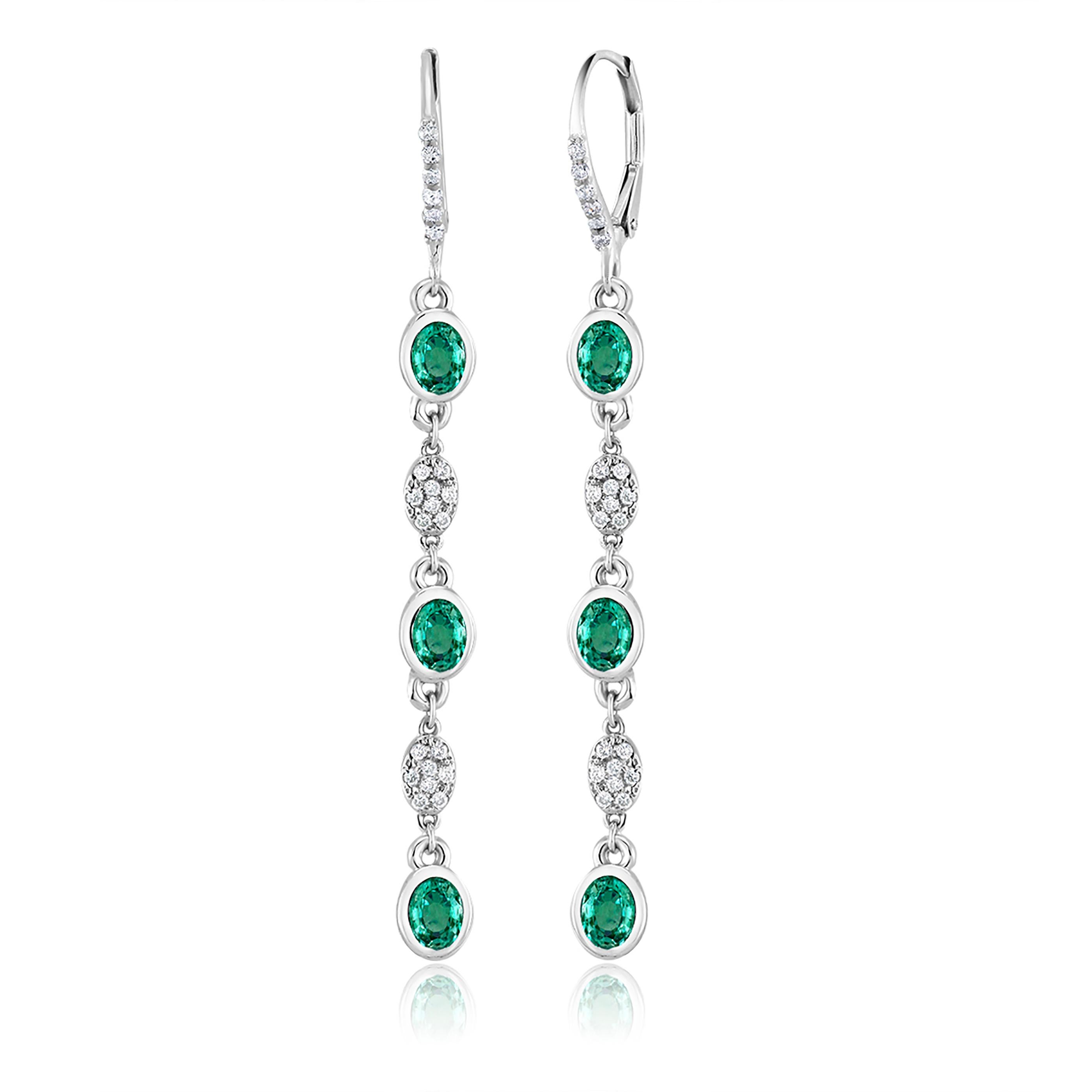 Emerald and Diamond Bezel Set Hoop Earrings Weighing 2.40 Carat 1
