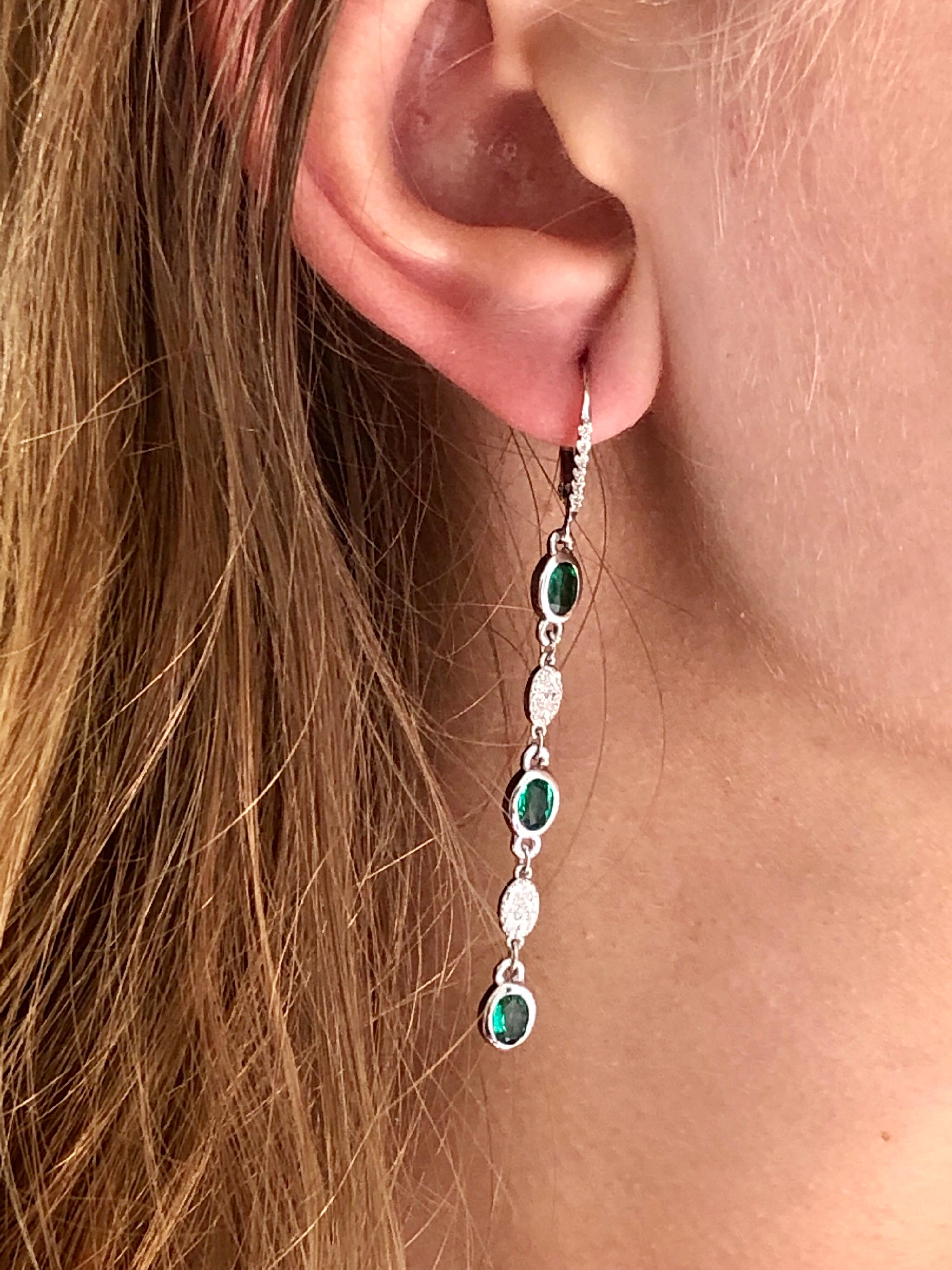 Women's Emerald and Diamond Bezel Set Hoop Earrings Weighing 2.40 Carat