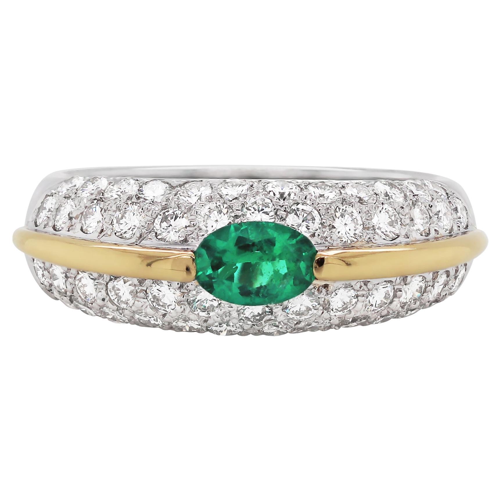 Emerald and Diamond Bombé Cluster 18 Carat Gold Dress Ring For Sale