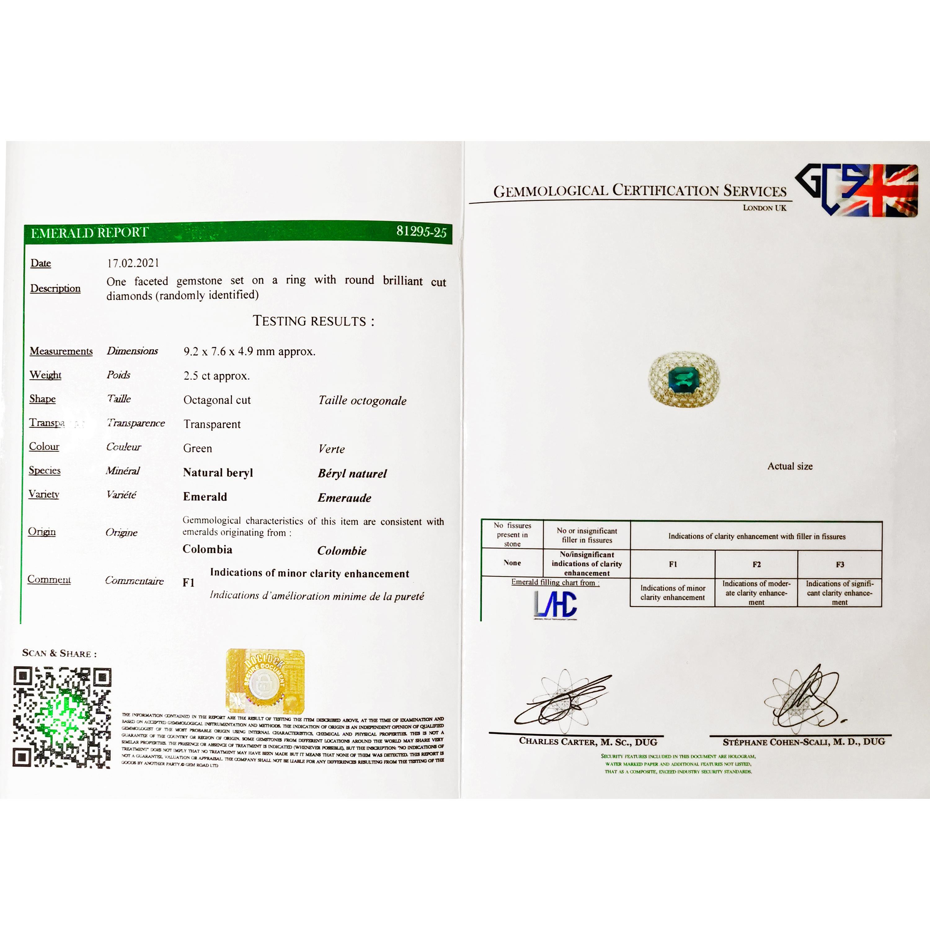 Smaragd und Diamant Bombé Cluster 18 Karat Weißgold Ring Damen im Angebot