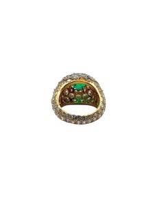 Emerald and Diamond Bombe Ring in 18K Yellow Gold and Platinum