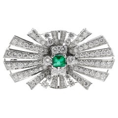 Vintage Emerald and Diamond Bow Brooch, Platinum