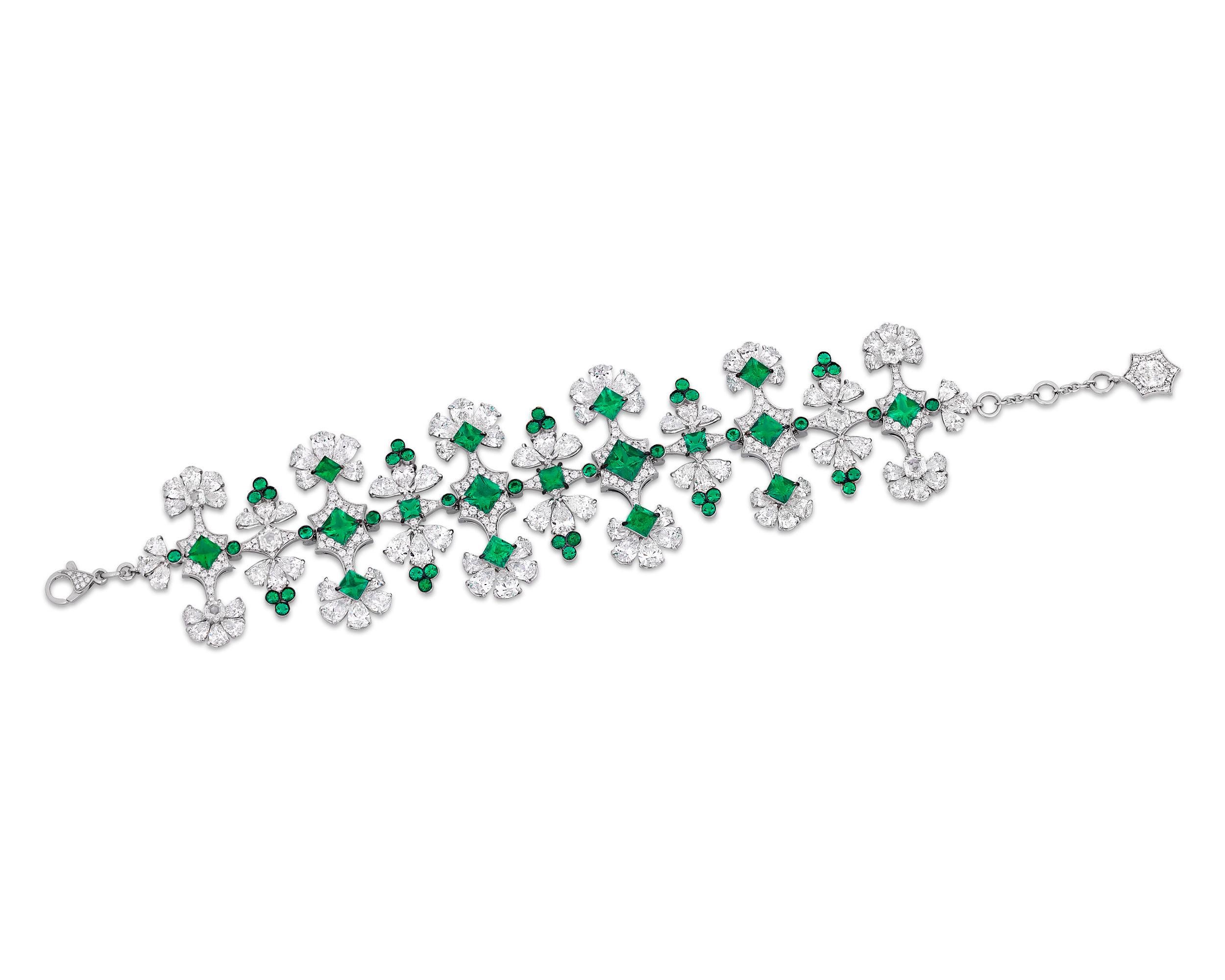 Pear Cut Emerald and Diamond Bracelet