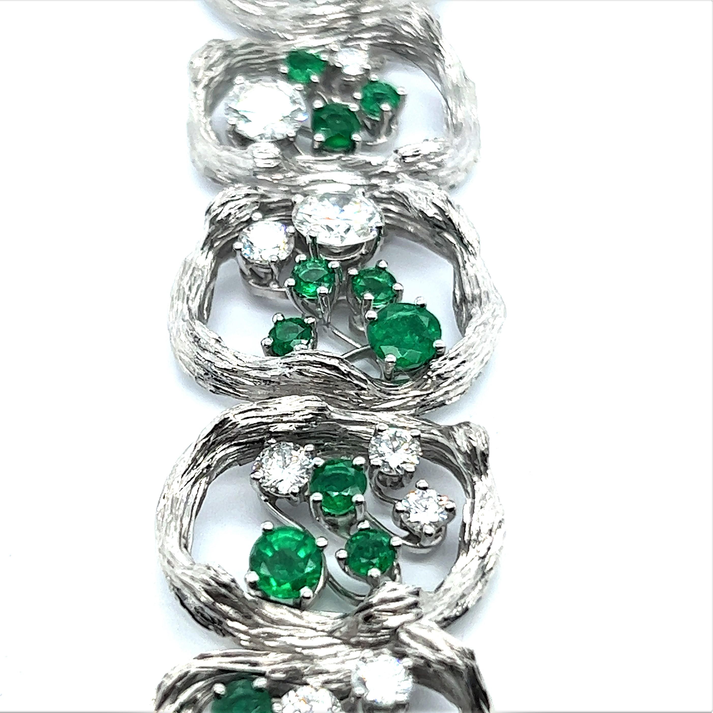 Artist Emerald and Diamond Bracelet in 18 Karat White Gold by Paul Binder  For Sale