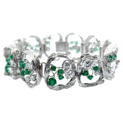 Retro Emerald and Diamond Bracelet in 18 Karat White Gold by Paul Binder 