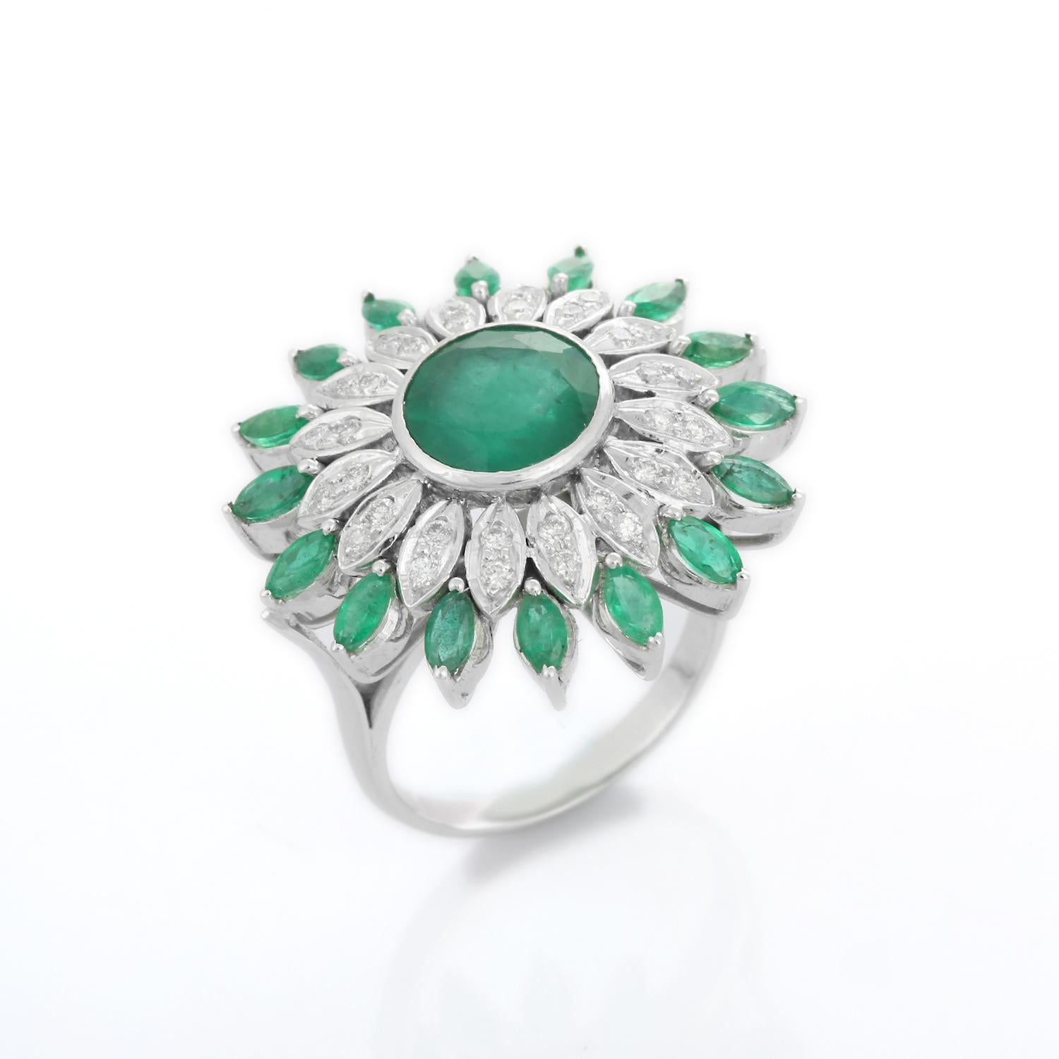 For Sale:  Statement Emerald Ring in 18K White Gold with Diamonds 7