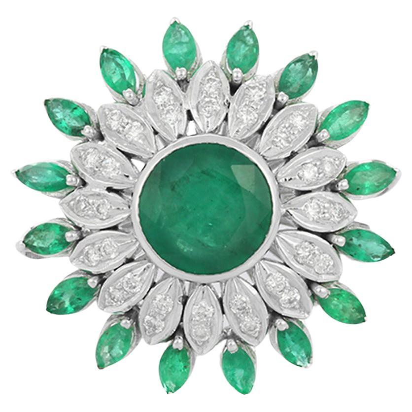 Emerald and Diamond Bridal Ring in 18K White Gold 