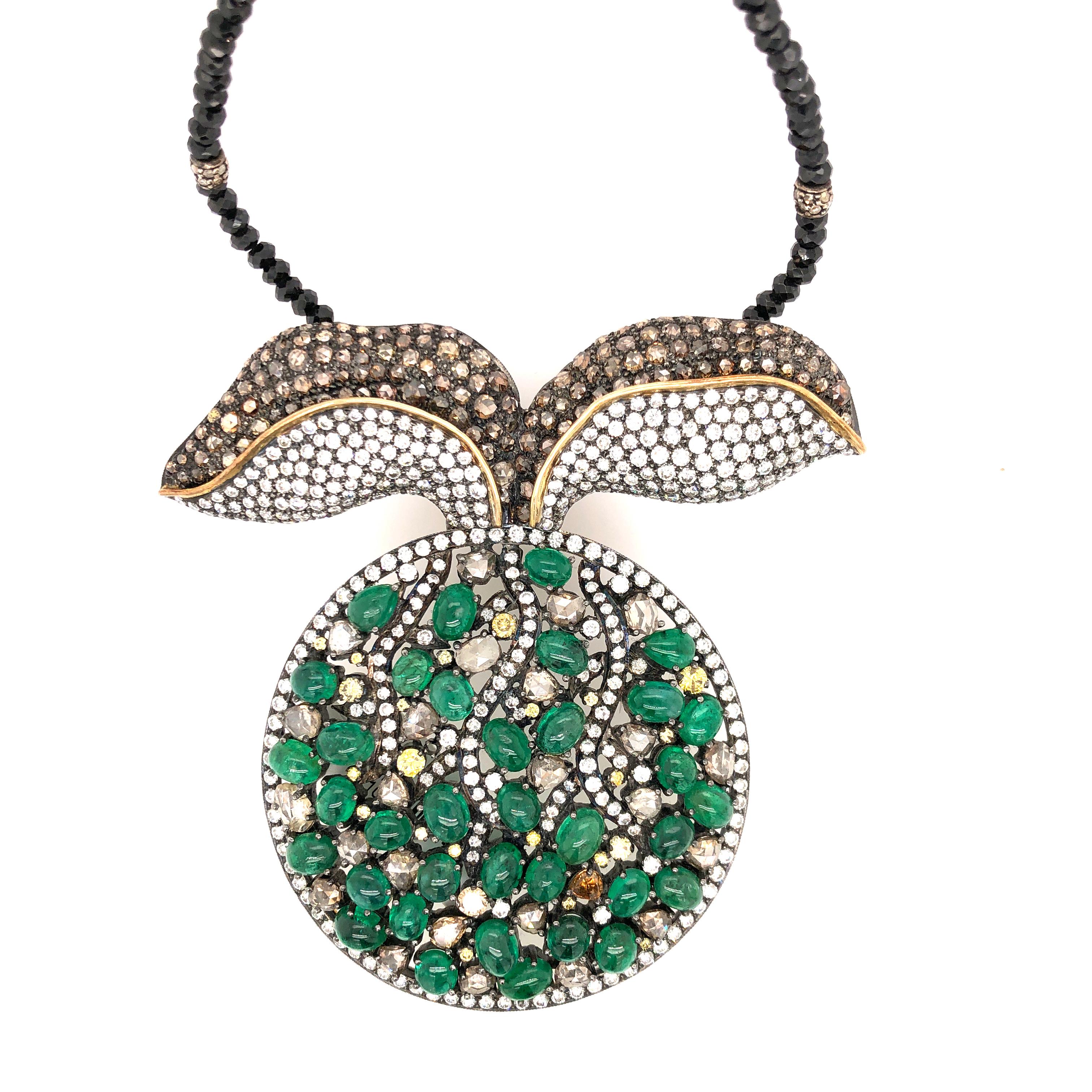 Emerald Cut Emerald and Diamond Brooch Pendant  For Sale