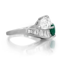 Emerald And Diamond Bypass Cocktail Engagement Ring 18K White Gold Size 6
