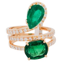 Emerald and Diamond Bypass Ring in 18k Rose Gold