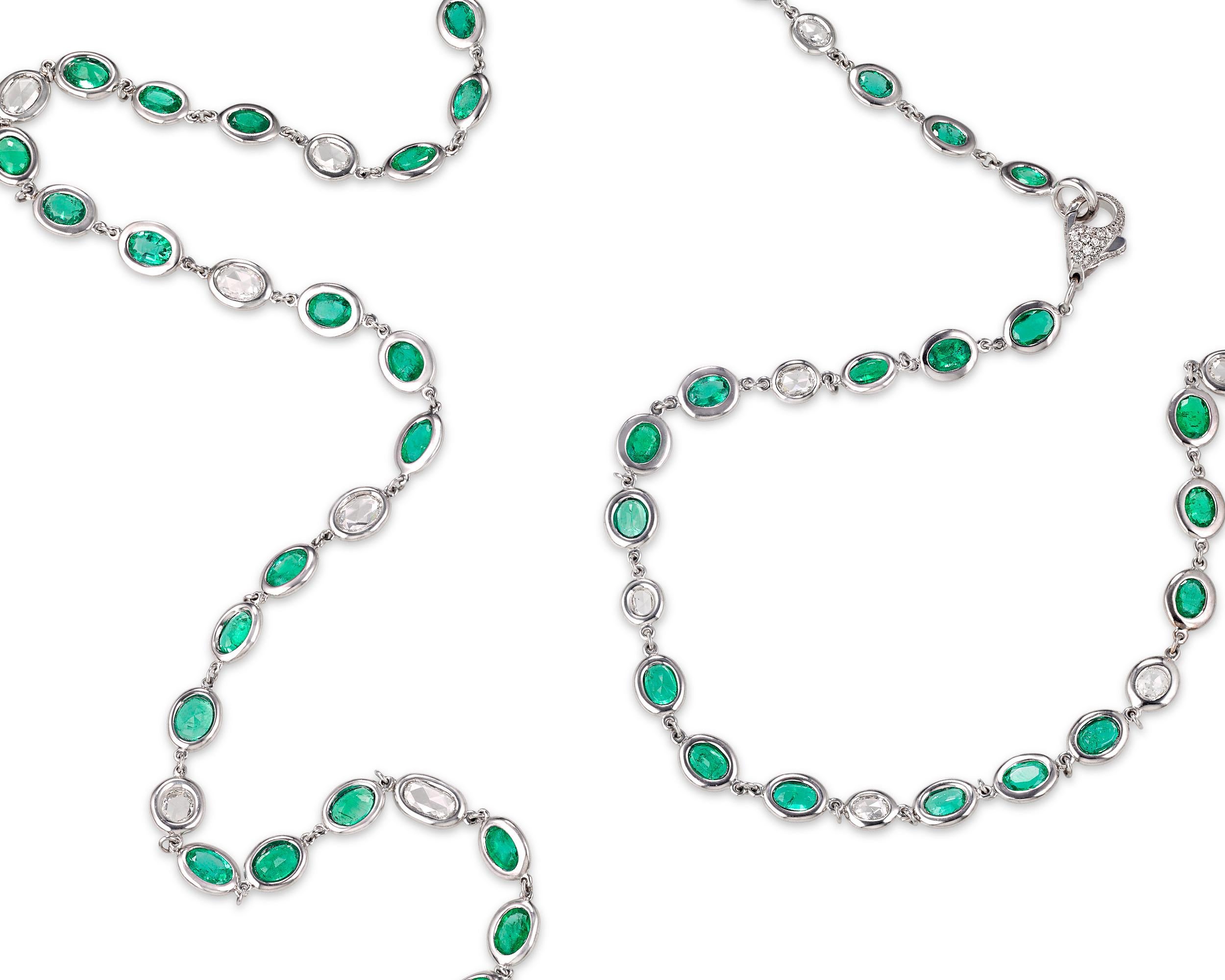 Modern Emerald and Diamond Chain Necklace