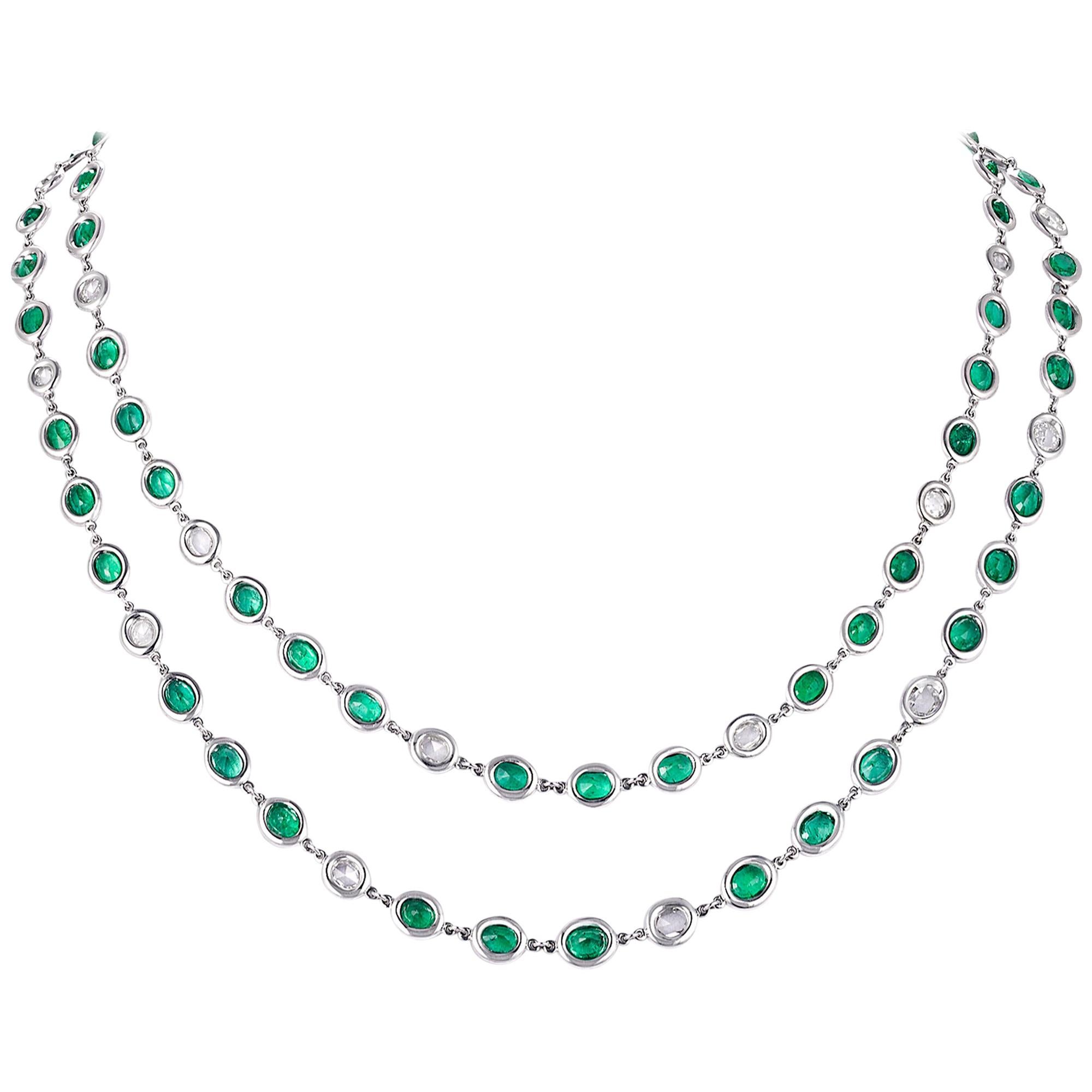 Emerald and Diamond Chain Necklace