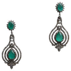 Emerald and Diamond Chandelier Dangle Earrings