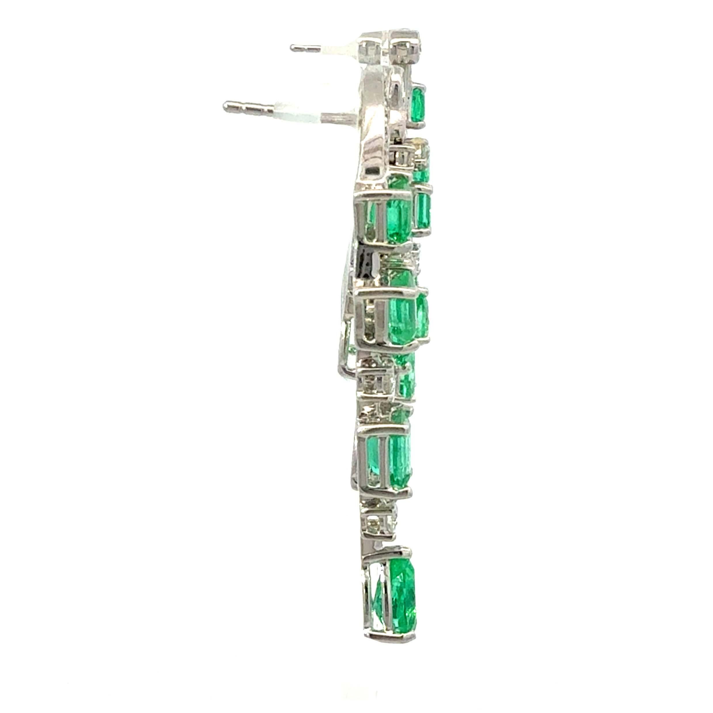 Mixed Cut Emerald and Diamond Chandelier Drop Earrings For Sale
