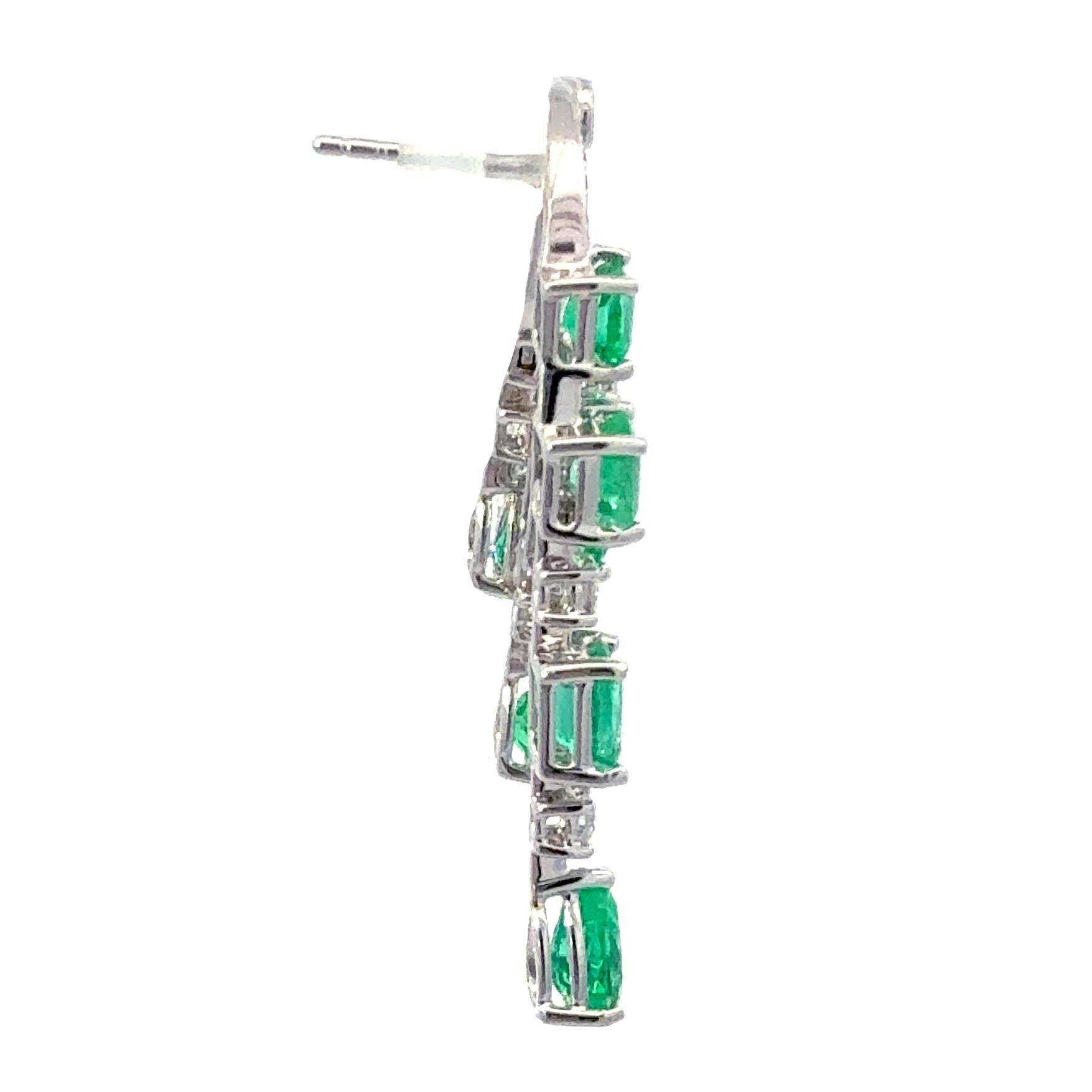Emerald and Diamond Chandelier Drop Earrings For Sale 1