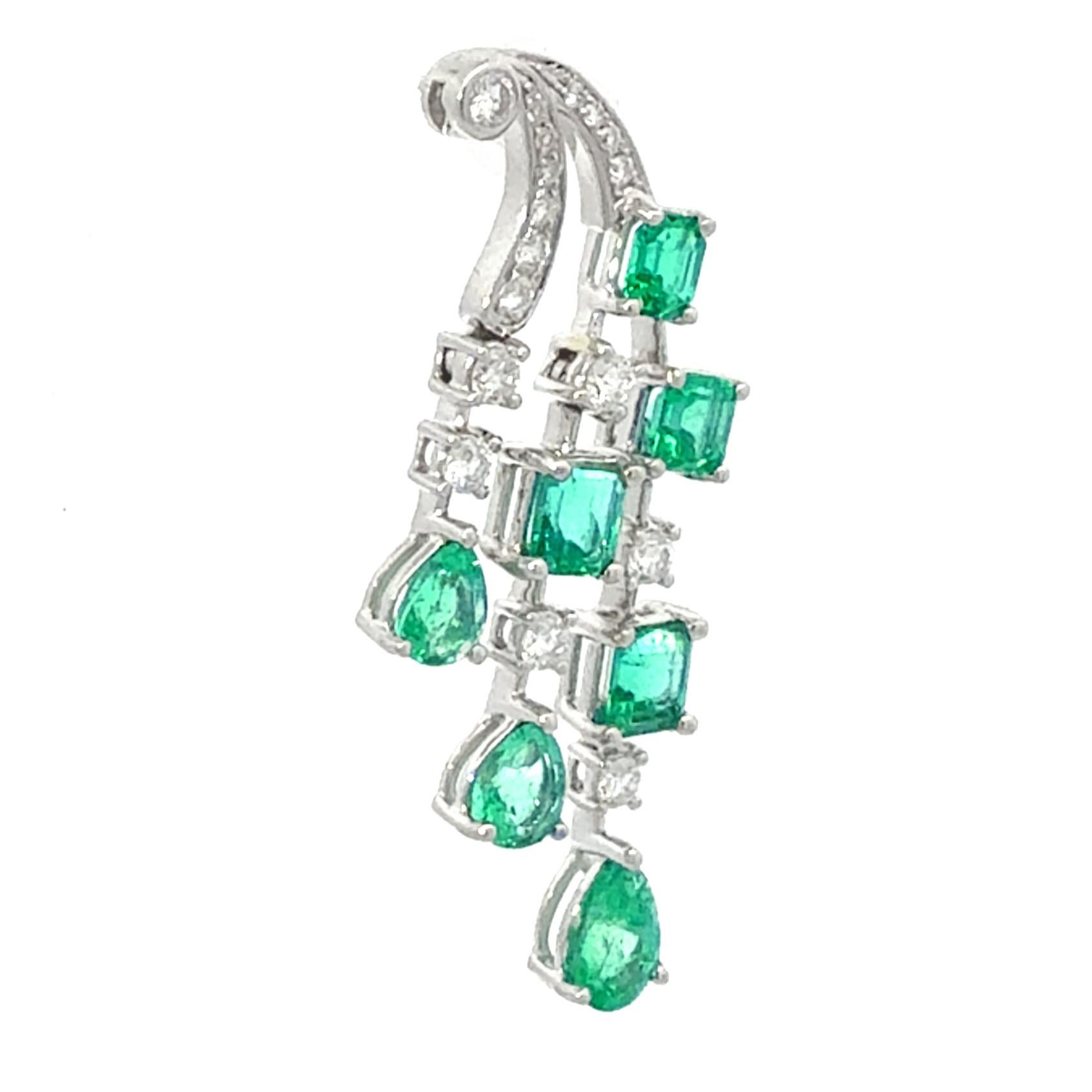 Emerald and Diamond Chandelier Drop Earrings For Sale 2