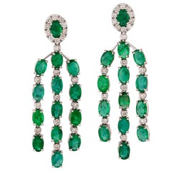 Emerald and Diamond Chandelier Earrings, 18 Carat White Gold, London Marks