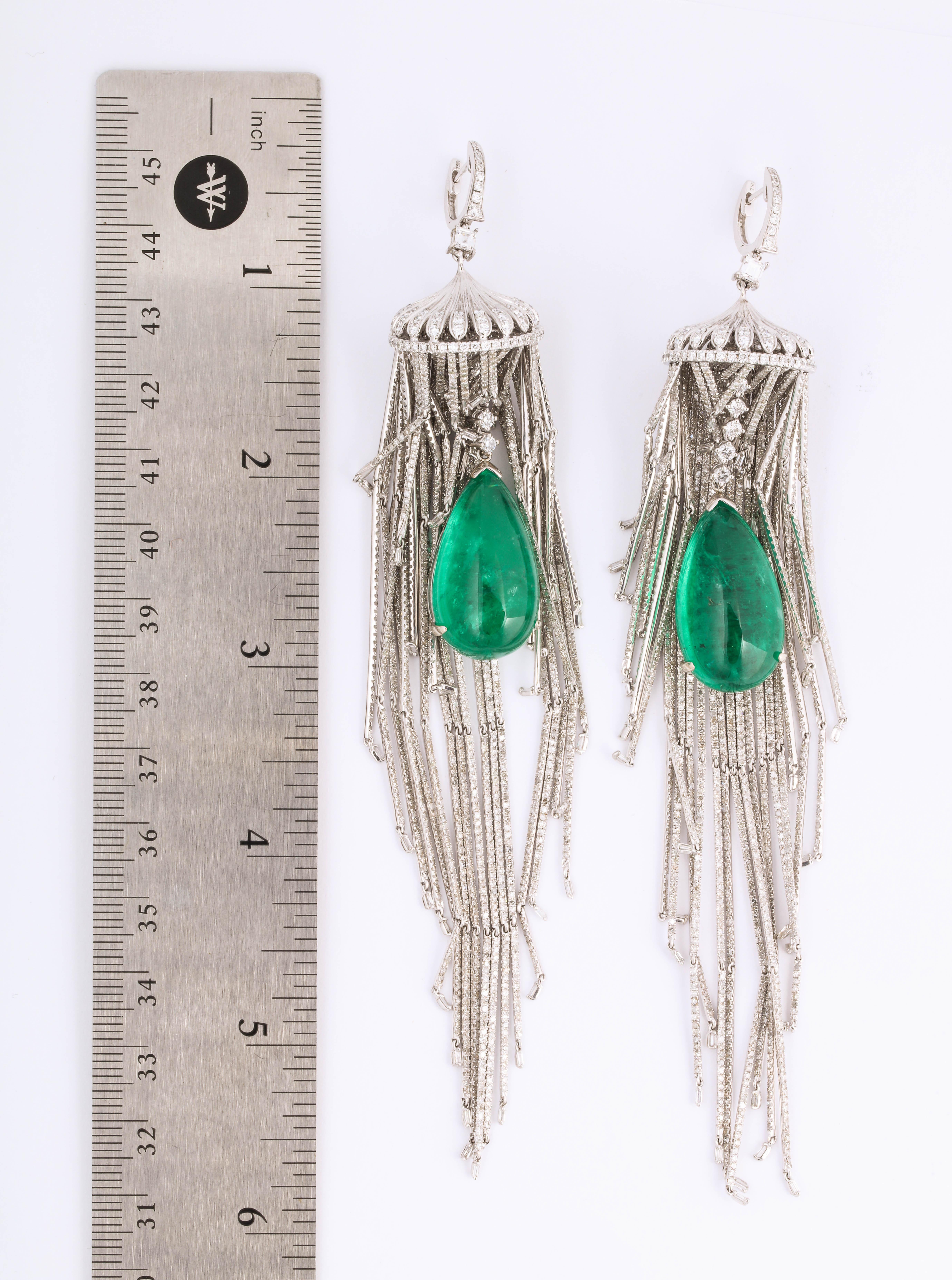 Emerald and Diamond Chandelier Earrings For Sale 4