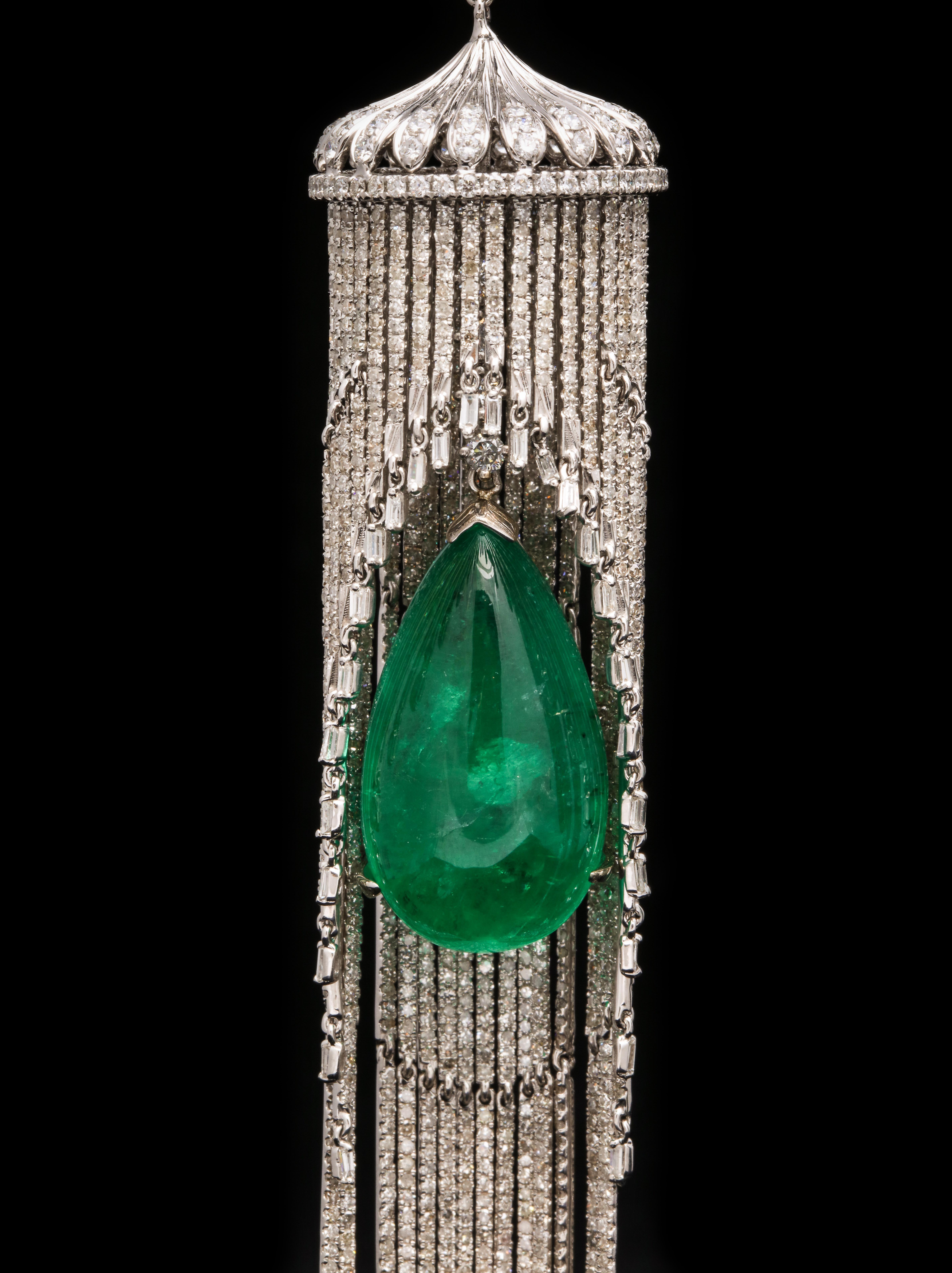 Modern Emerald and Diamond Chandelier Earrings For Sale
