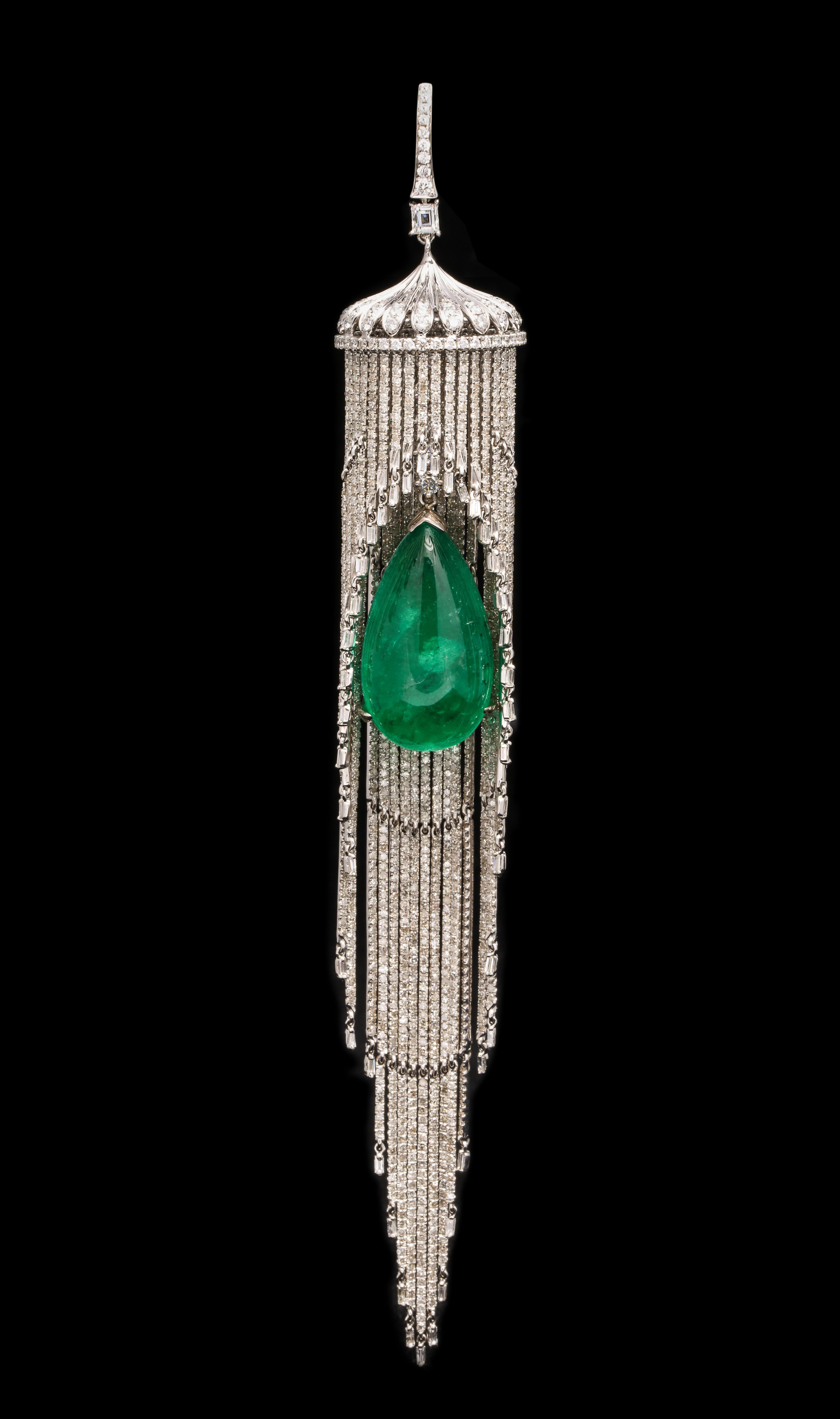 Women's Emerald and Diamond Chandelier Earrings For Sale