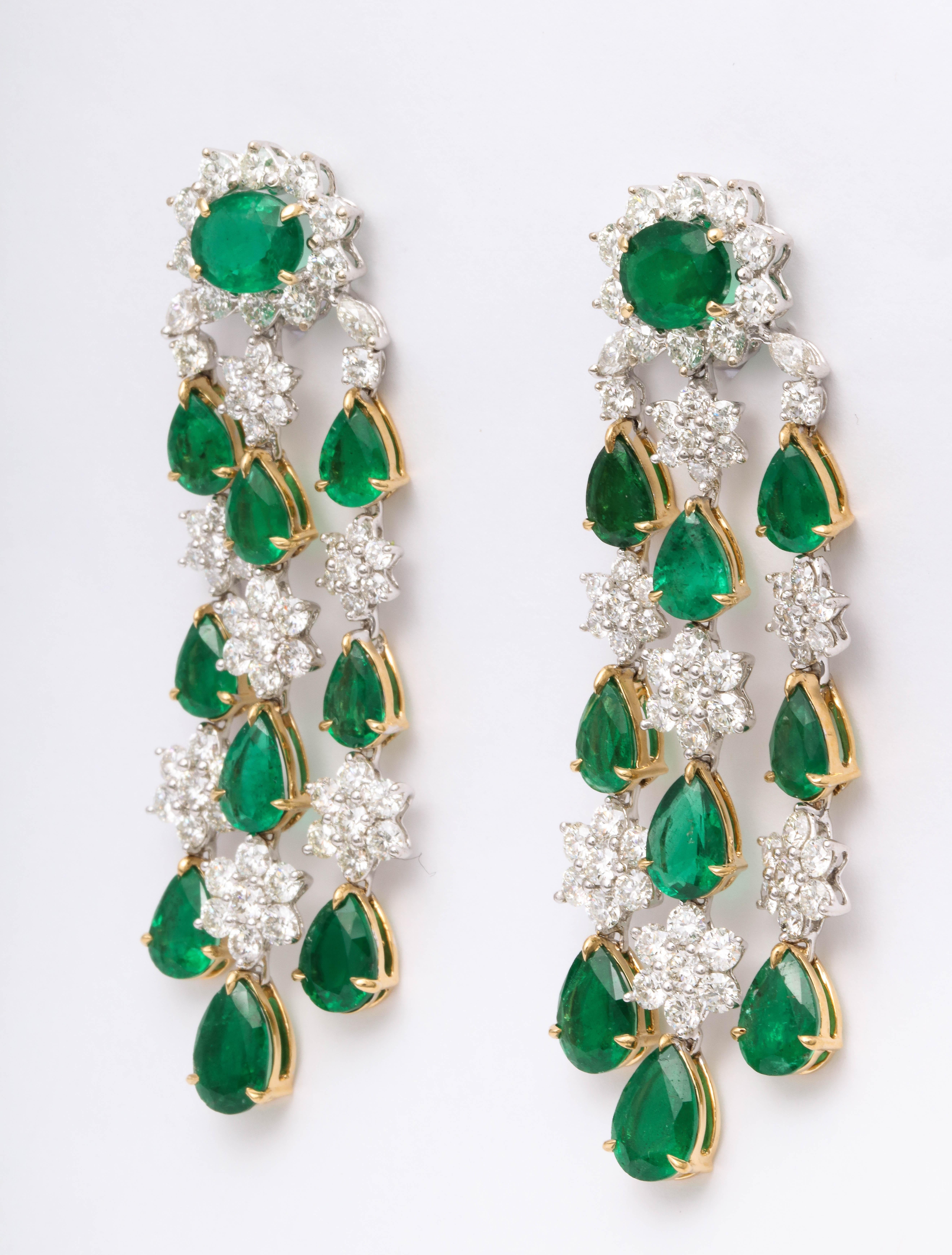 Women's Emerald and Diamond Chandelier Earrings For Sale