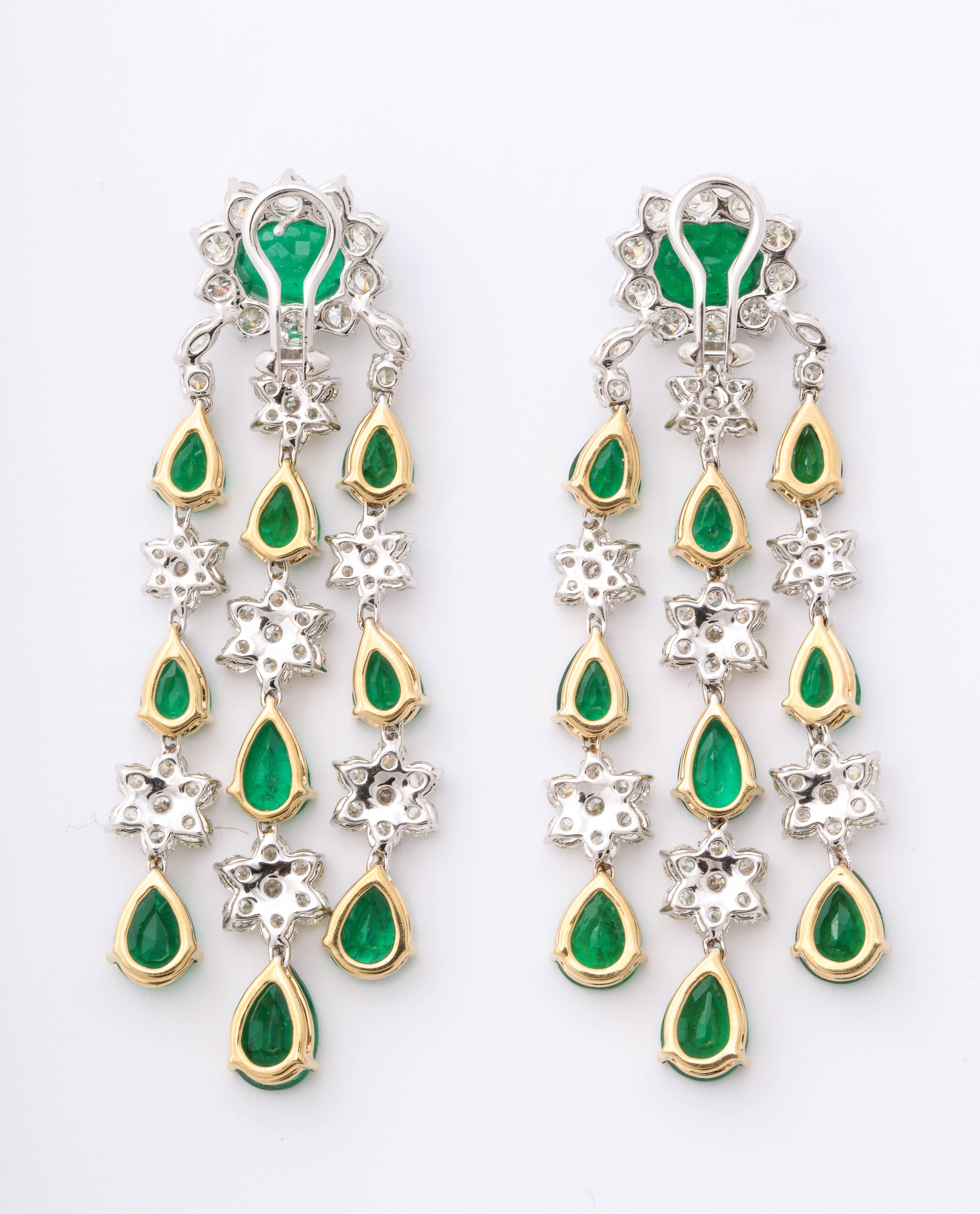 Emerald and Diamond Chandelier Earrings For Sale 1