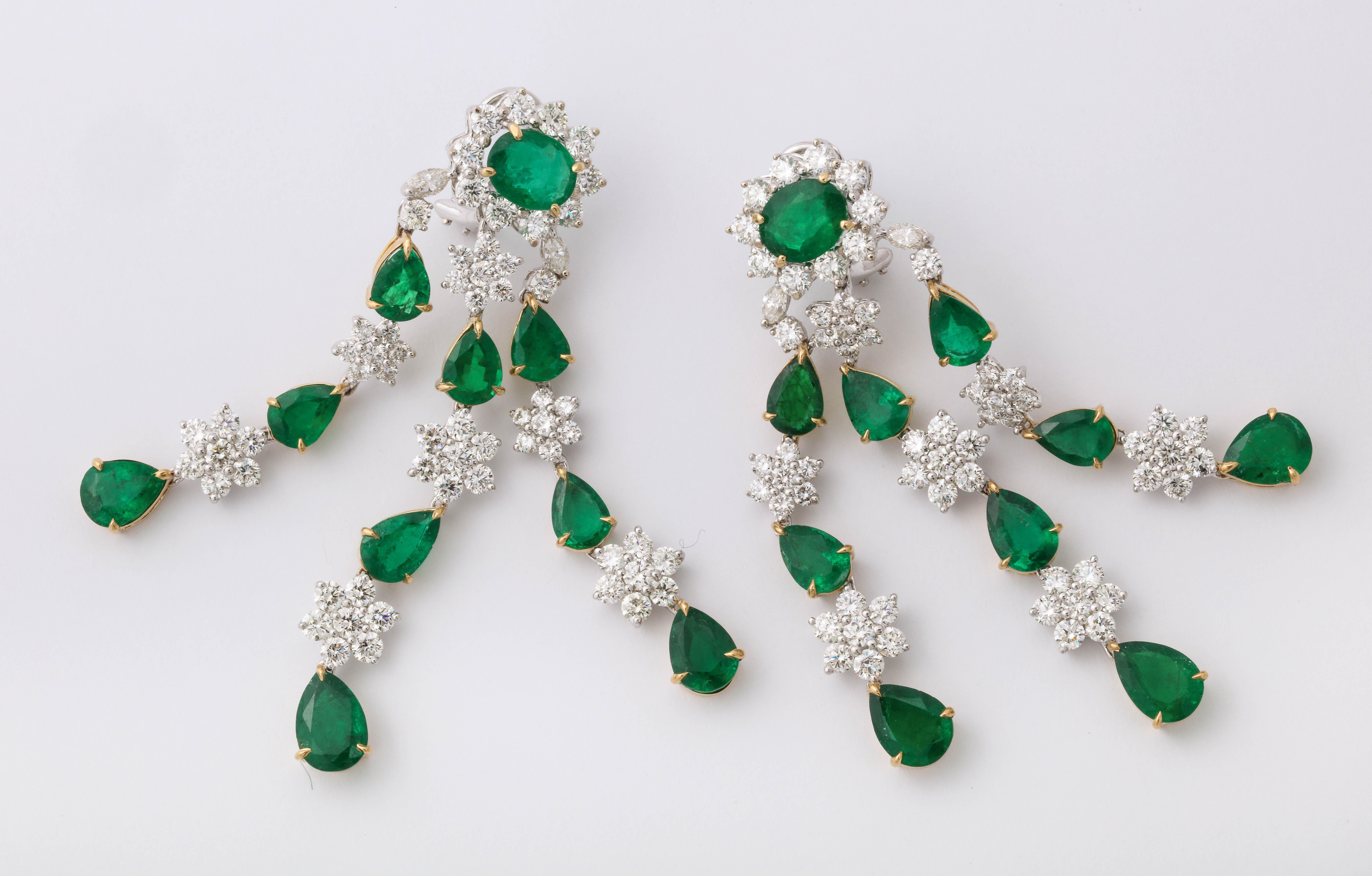 Emerald and Diamond Chandelier Earrings For Sale 2