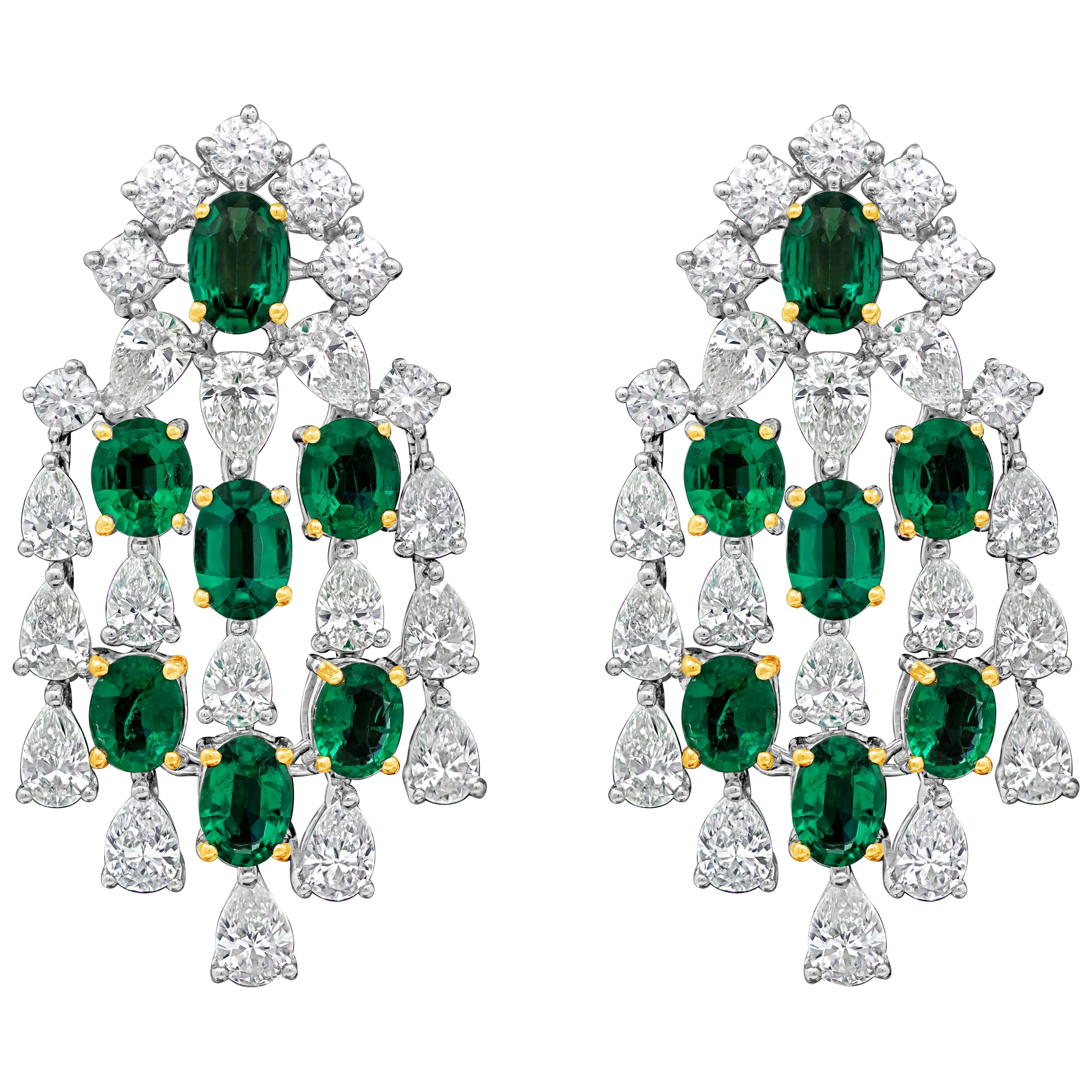 Roman Malakov, Emerald and Diamond Chandelier Earrings