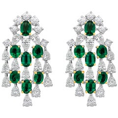 Roman Malakov, Emerald and Diamond Chandelier Earrings