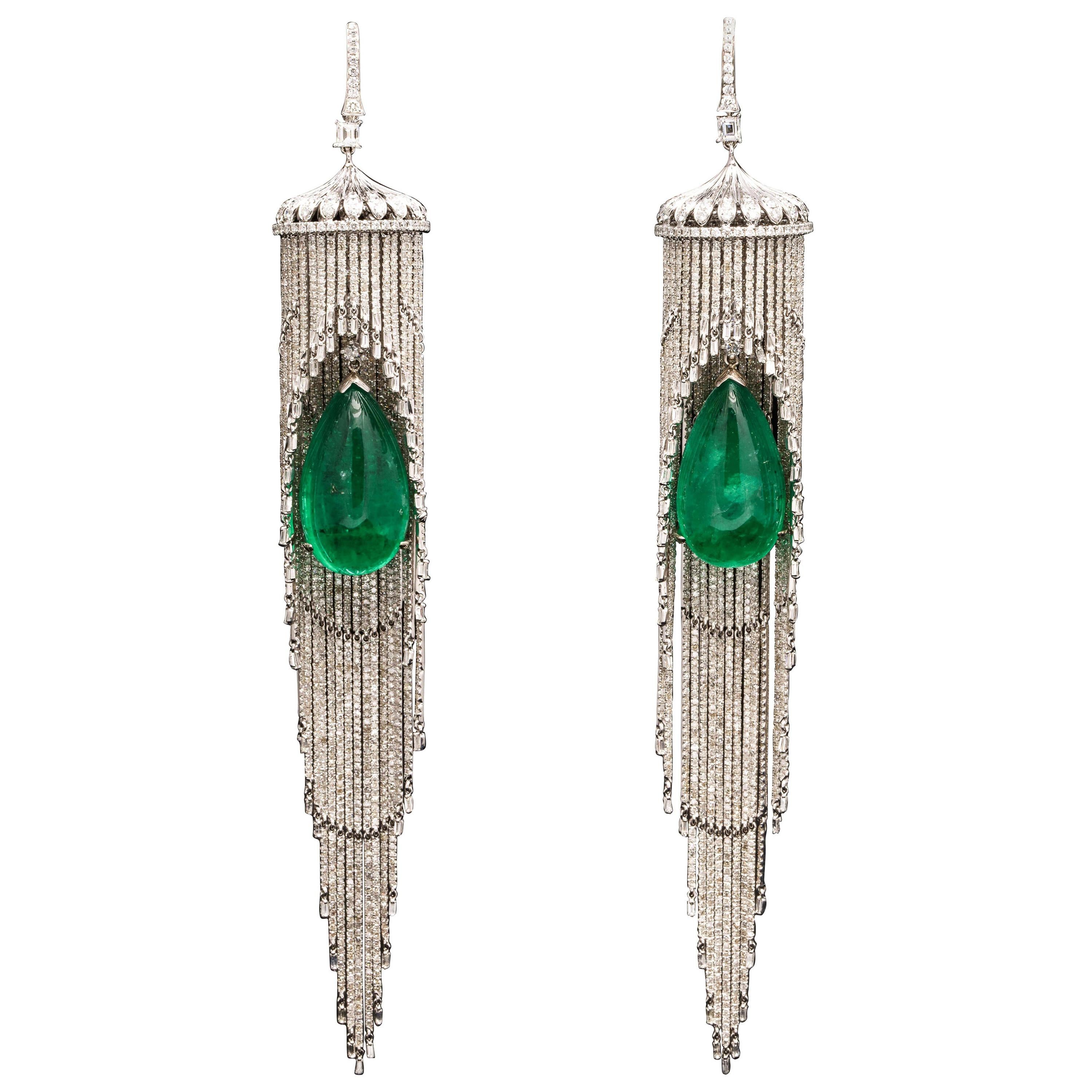 Emerald and Ruby Chandelier Earrings with Diamonds For Sale at 1stDibs