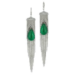 Retro Emerald and Diamond Chandelier Earrings