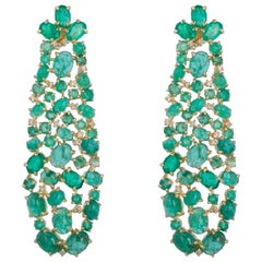 Emerald and Diamond Chandelier Earrings in 18 Karat Gold and Silver Setting Emerald and Diamond Chandelier Earrings in 18 Karat Gold and Silver Setting