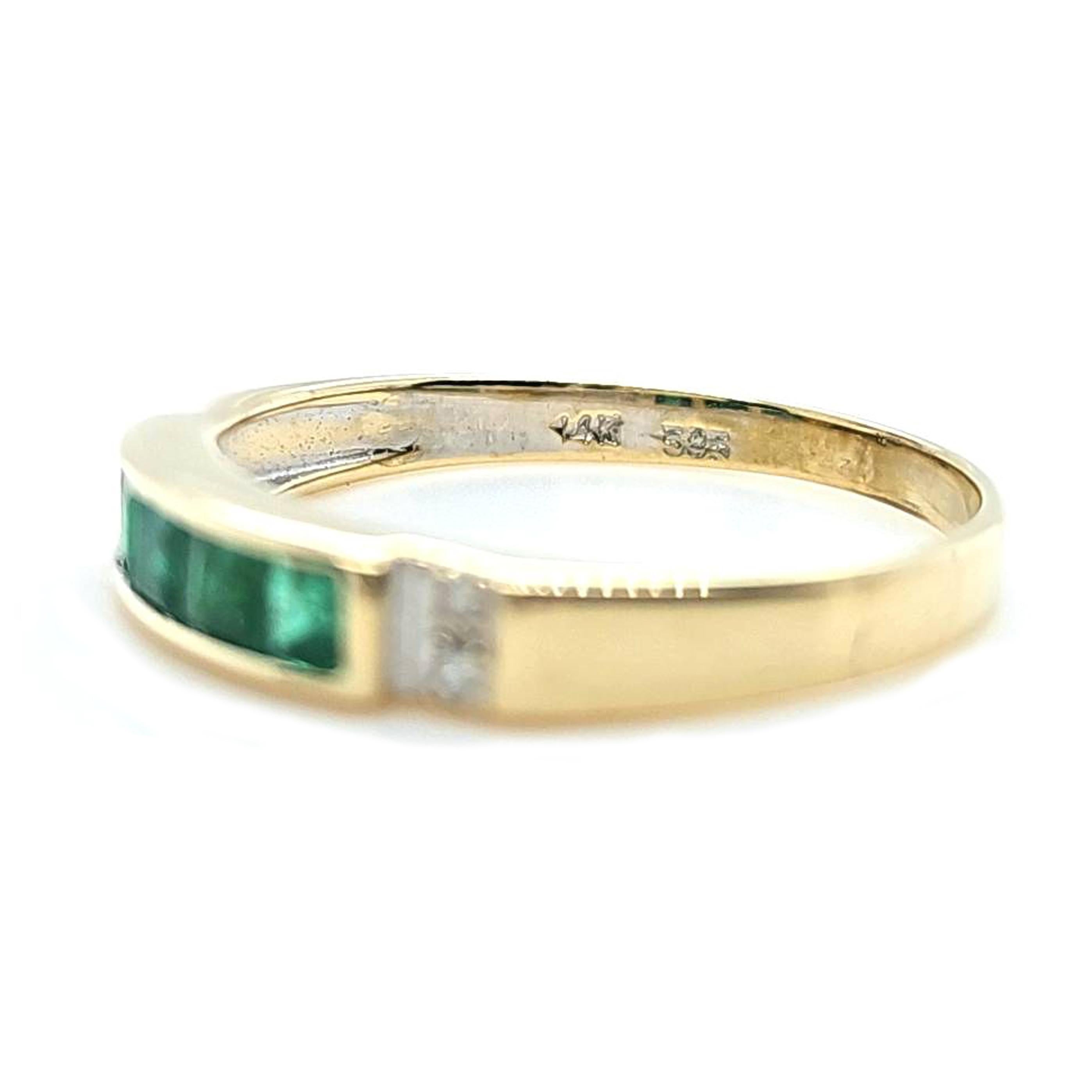 Emerald Cut Emerald and Diamond Channel Ring in Yellow Gold