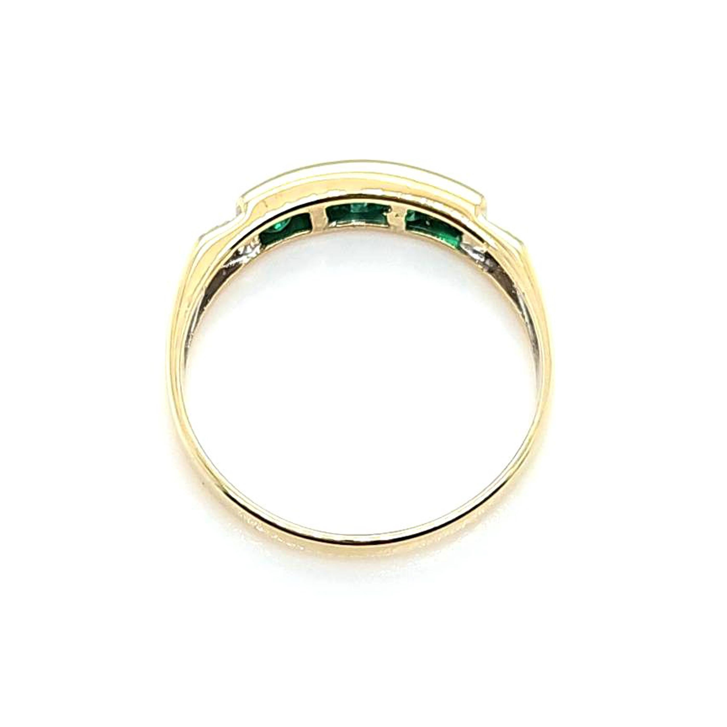 Emerald and Diamond Channel Ring in Yellow Gold 1