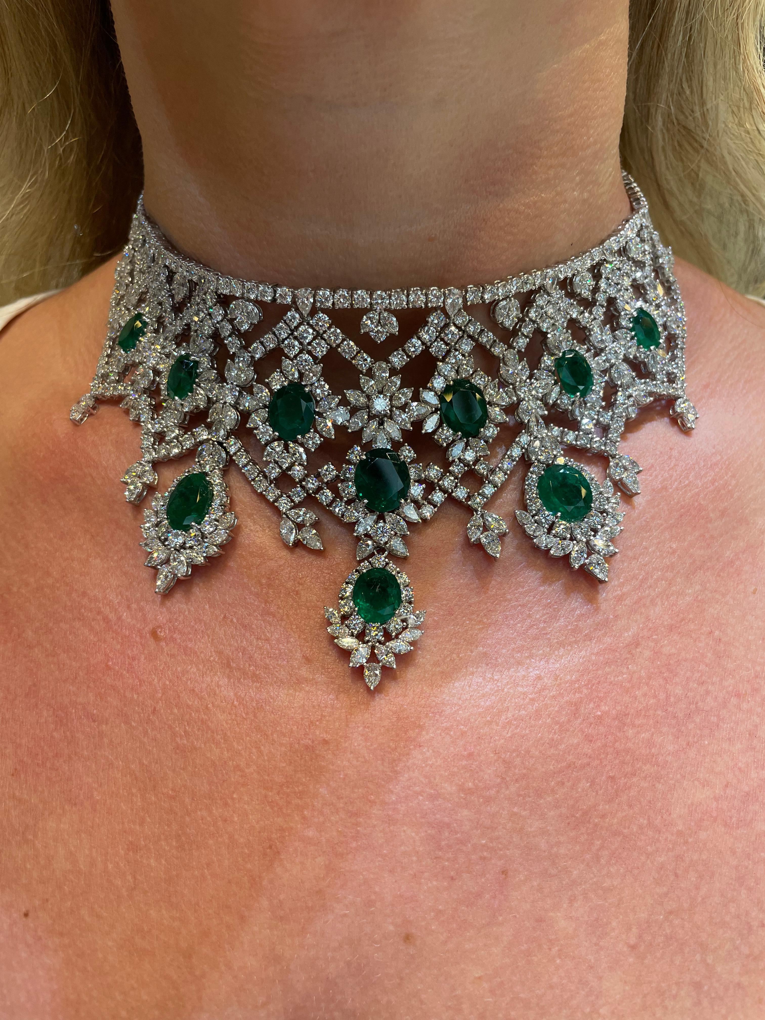 Emerald and Diamond Choker Necklace  For Sale 7