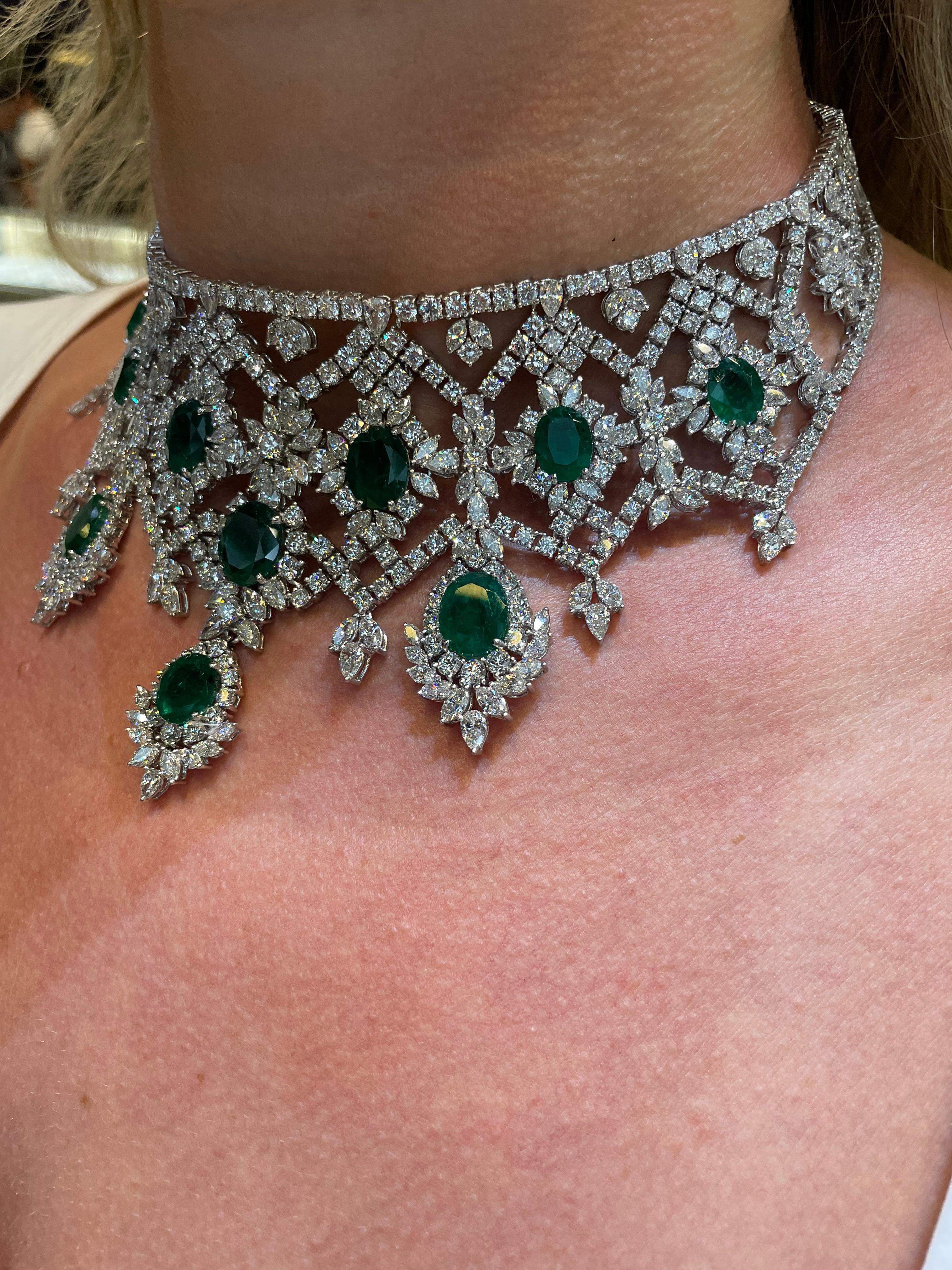 Emerald and Diamond Choker Necklace  For Sale 9