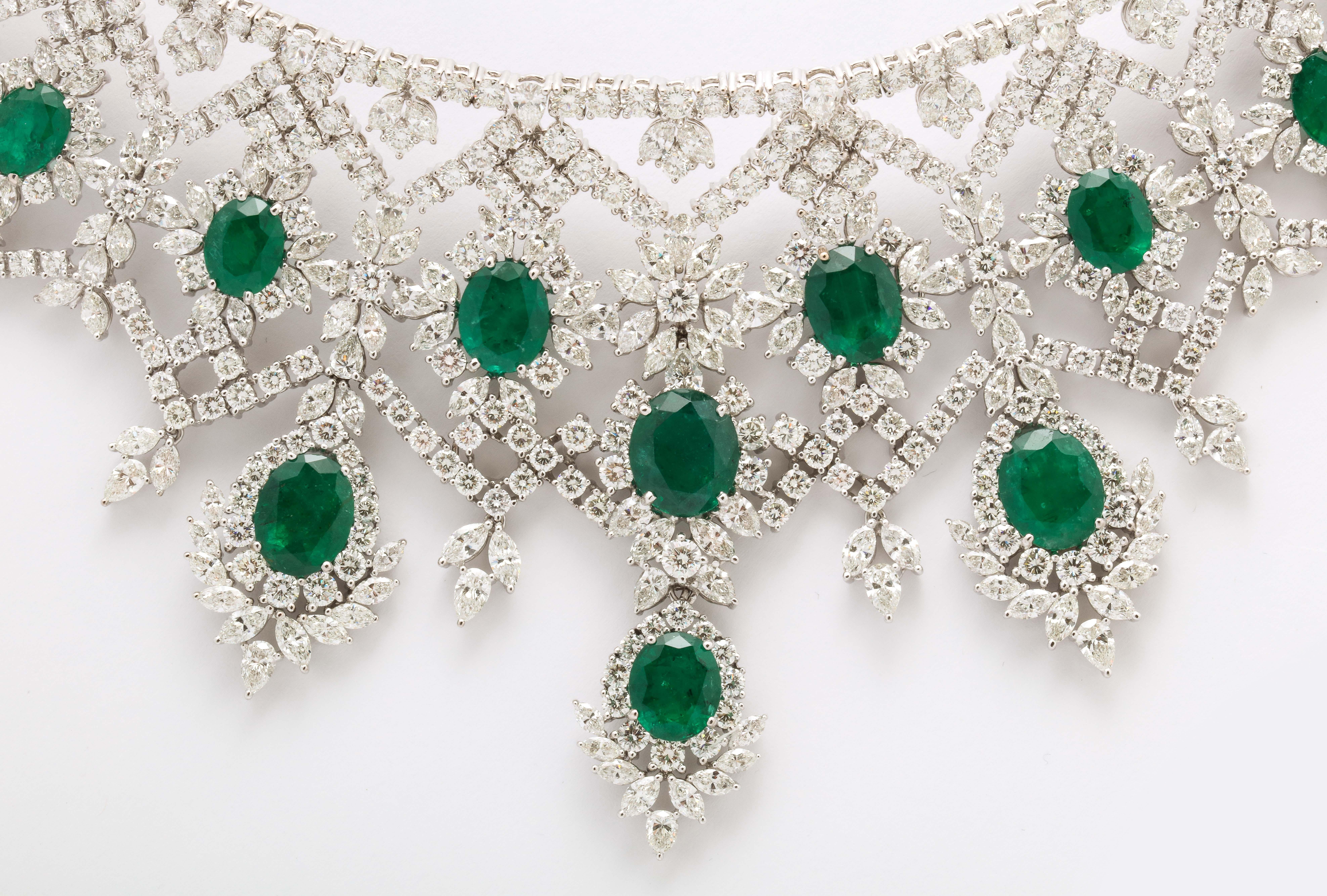 Oval Cut Emerald and Diamond Choker Necklace  For Sale
